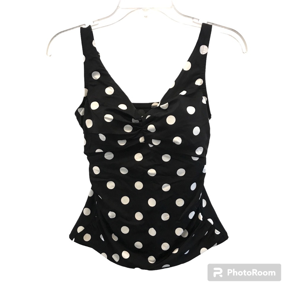 Swim top. Black with white polkadots. New. Size 8,